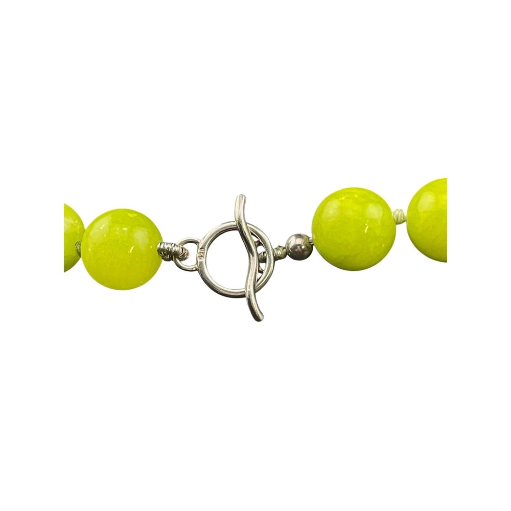 Statement Bead Necklace green chalcedony hand knotted runway jewelry 925 clasp - Picture 11 of 14